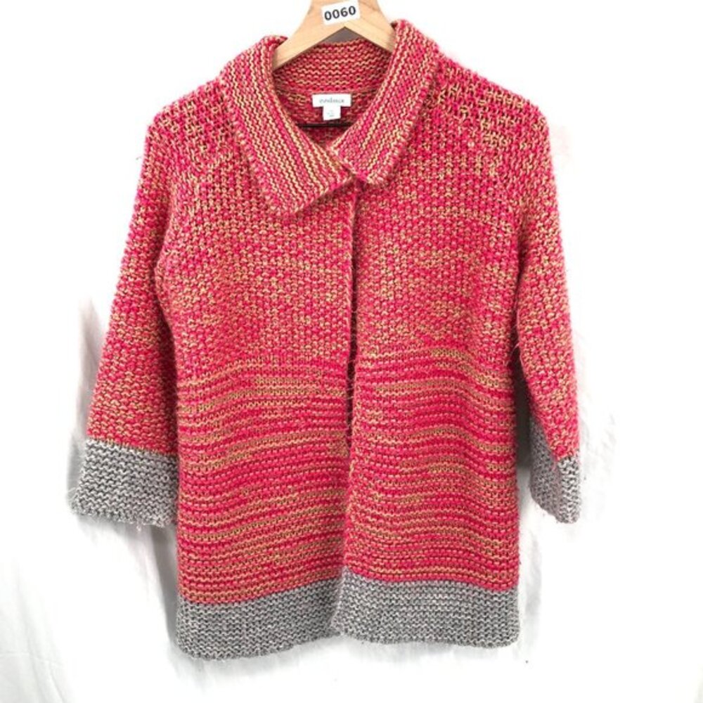 SUNDANCE selina cardigan sweater collared long sleeved pink marl knit gray S